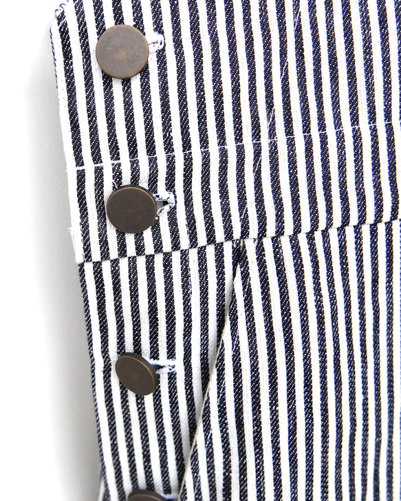 麻100%ヒッコリー・ボリュームオーバーオール【gri:n ai】 Mサイズ