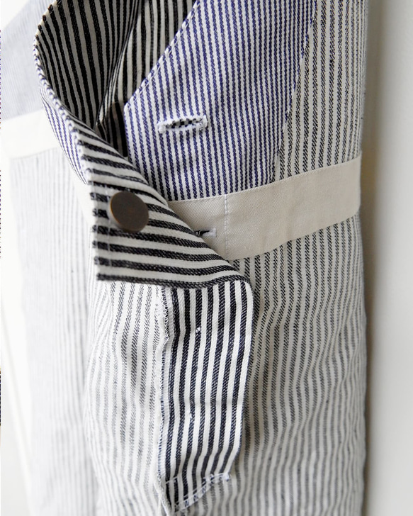 麻100%ヒッコリー・ボリュームオーバーオール【gri:n ai】 Mサイズ