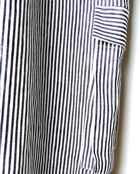 麻100%ヒッコリー・ボリュームオーバーオール【gri:n ai】 Mサイズ