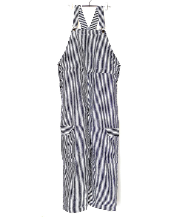 麻100%ヒッコリー・ボリュームオーバーオール【gri:n ai】 Mサイズ