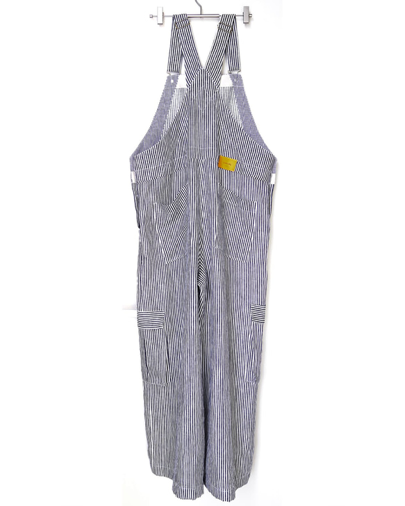 麻100%ヒッコリー・ボリュームオーバーオール【gri:n ai】 Mサイズ