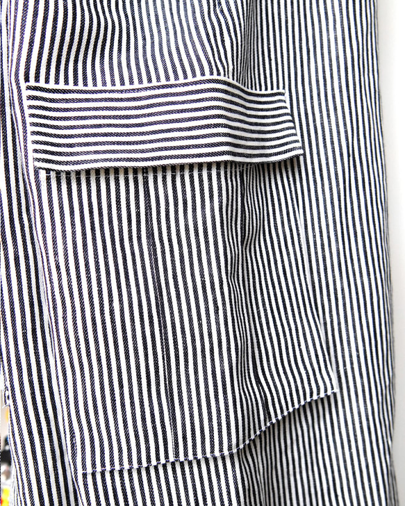 麻100%ヒッコリー・ボリュームオーバーオール【gri:n ai】 Mサイズ