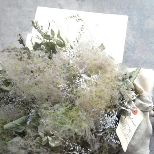 季節限定♫スモークツリーとユーカリ~かすみ草~ふんわりスワッグ