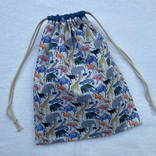 リバティ 巾着 30×25 体操服入れ / キューフォーザズー 動物 ブルー
