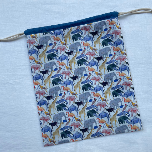 リバティ 巾着 30×25 体操服入れ / キューフォーザズー 動物 ブルー