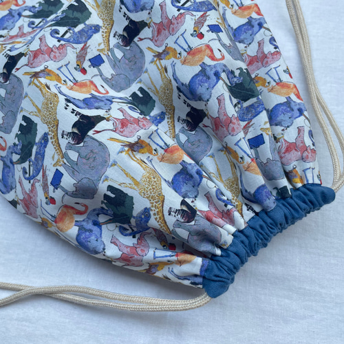 リバティ 巾着 30×25 体操服入れ / キューフォーザズー 動物 ブルー