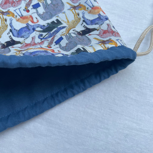 リバティ 巾着 30×25 体操服入れ / キューフォーザズー 動物 ブルー