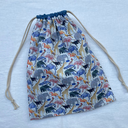 リバティ 巾着 30×25 体操服入れ / キューフォーザズー 動物 ブルー