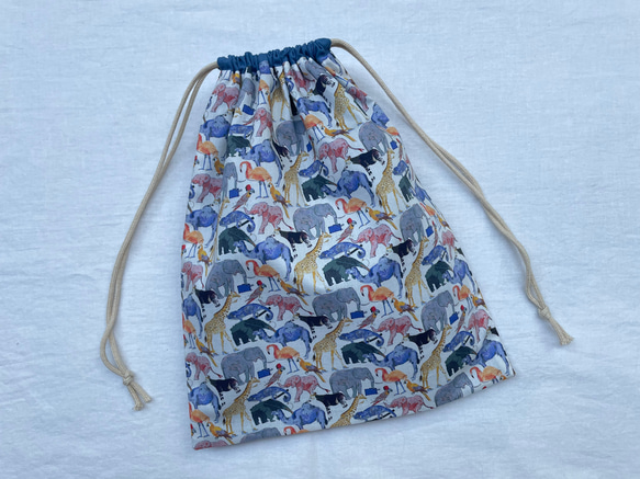 リバティ 巾着 30×25 体操服入れ / キューフォーザズー 動物 ブルー