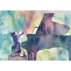 絵画。原画☆キャンバスF10【可愛い猫たちのピアノ演奏会が始まった】 絵画。原画☆キャンバスF10【可愛い猫たちのピアノ演奏会が