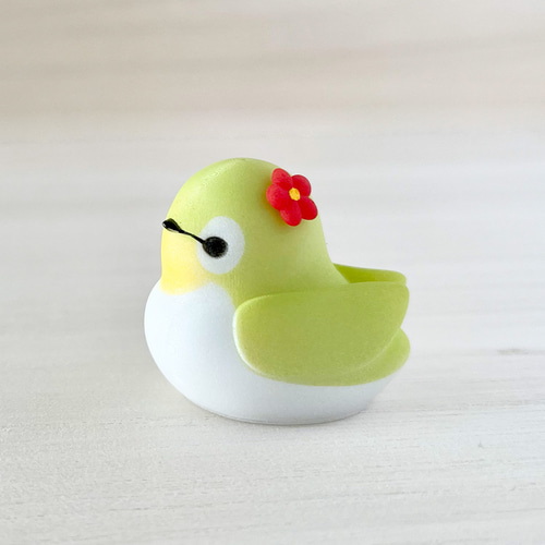 メジロと椿の花飾り【かわいい おしゃれ フィギュア 人形 雑貨 置物