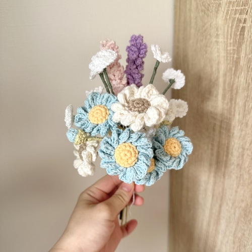水色 ブーケ 立体 花束 枯れない花 記念日 プレゼント ニット