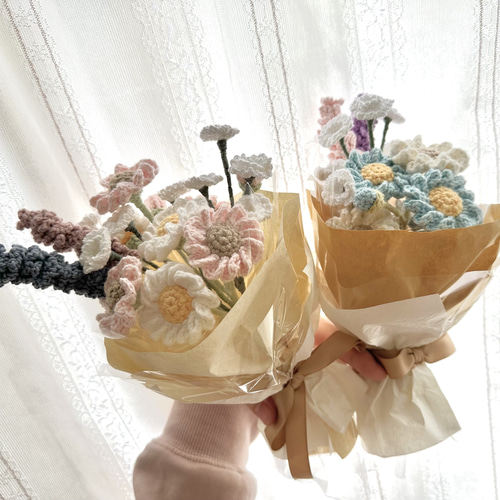 水色 ブーケ 立体 花束 枯れない花 記念日 プレゼント ニット