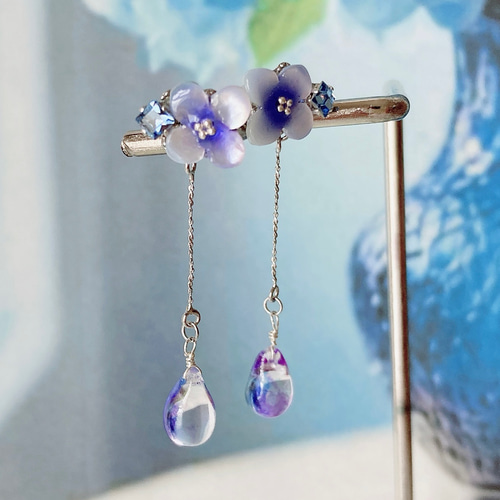 紫陽花 新作 】小さな紫陽花と雫のピアス イヤリング 金属アレルギー 