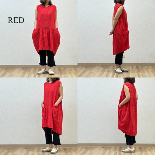 ノースリーブ ワンピース バルーンワンピース 天然素材 綿 リゾート