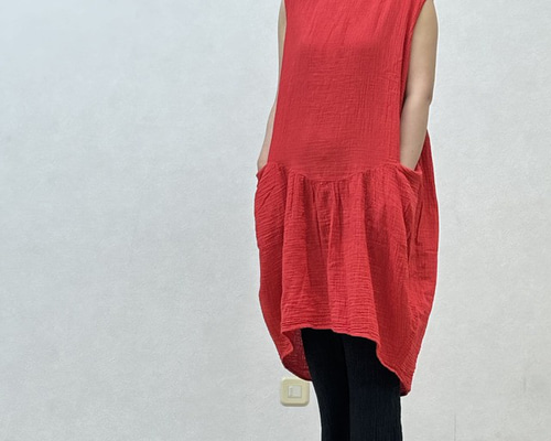 ノースリーブ ワンピース バルーンワンピース 天然素材 綿 リゾート