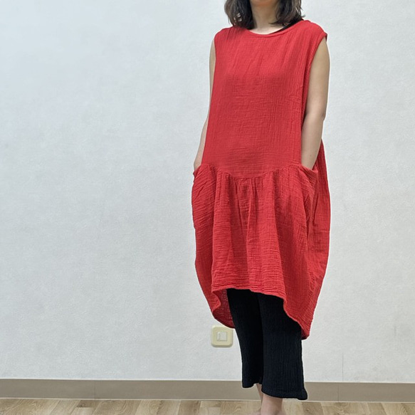 ノースリーブ ワンピース バルーンワンピース 天然素材 綿 リゾート