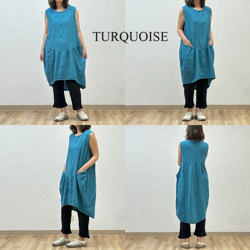 ノースリーブ ワンピース バルーンワンピース 天然素材 綿 リゾート