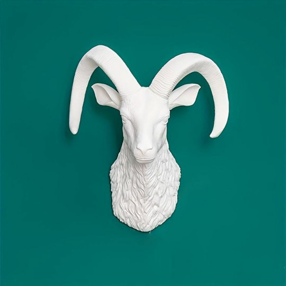 美術品 羊の頭 彫刻 置物 オブジェ（希少品・美品】羊 角 ハンティング 