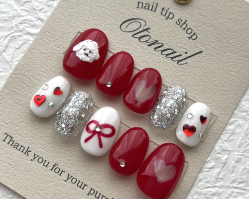 ネイルチップ‪‪❤︎‬ワインレッド ホワイト 量産型地雷韓国ワンホンスナ系 ネイルチップ‪‪❤︎‬ワインレッド ホワイト 量産型地雷韓国ワンホンスナ系‬