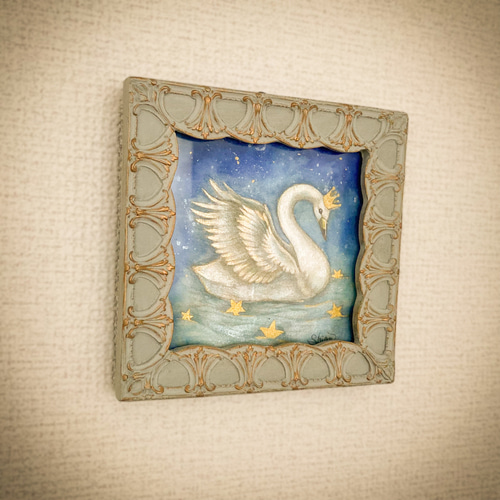 絵画・額縁・版画・山家 久幸・新品未使用・白鳥城の紅葉・美術品・インテリア・雑貨 白鳥の王さま 14×14cmサイズ 絵画 紫苑工房 -Atelier Shion- 通販