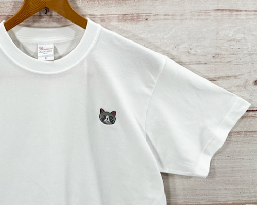 送料無料】猫の顔ワンポイント刺繍 7.4オンスヘビーウエイト クルー 