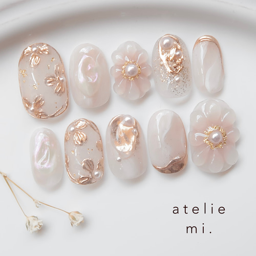 ニュアンスネイル ブライダル 成人式 ネイルチップ ハンドメイド ニュアンスネイルチップ / 成人式 / 振袖 / ブライダル / ぷっくり