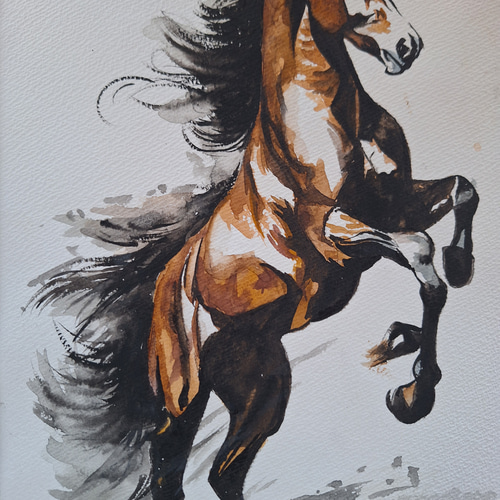 水彩画 暴れ馬 絵画 makochin 通販 17825403｜Creema(クリーマ)