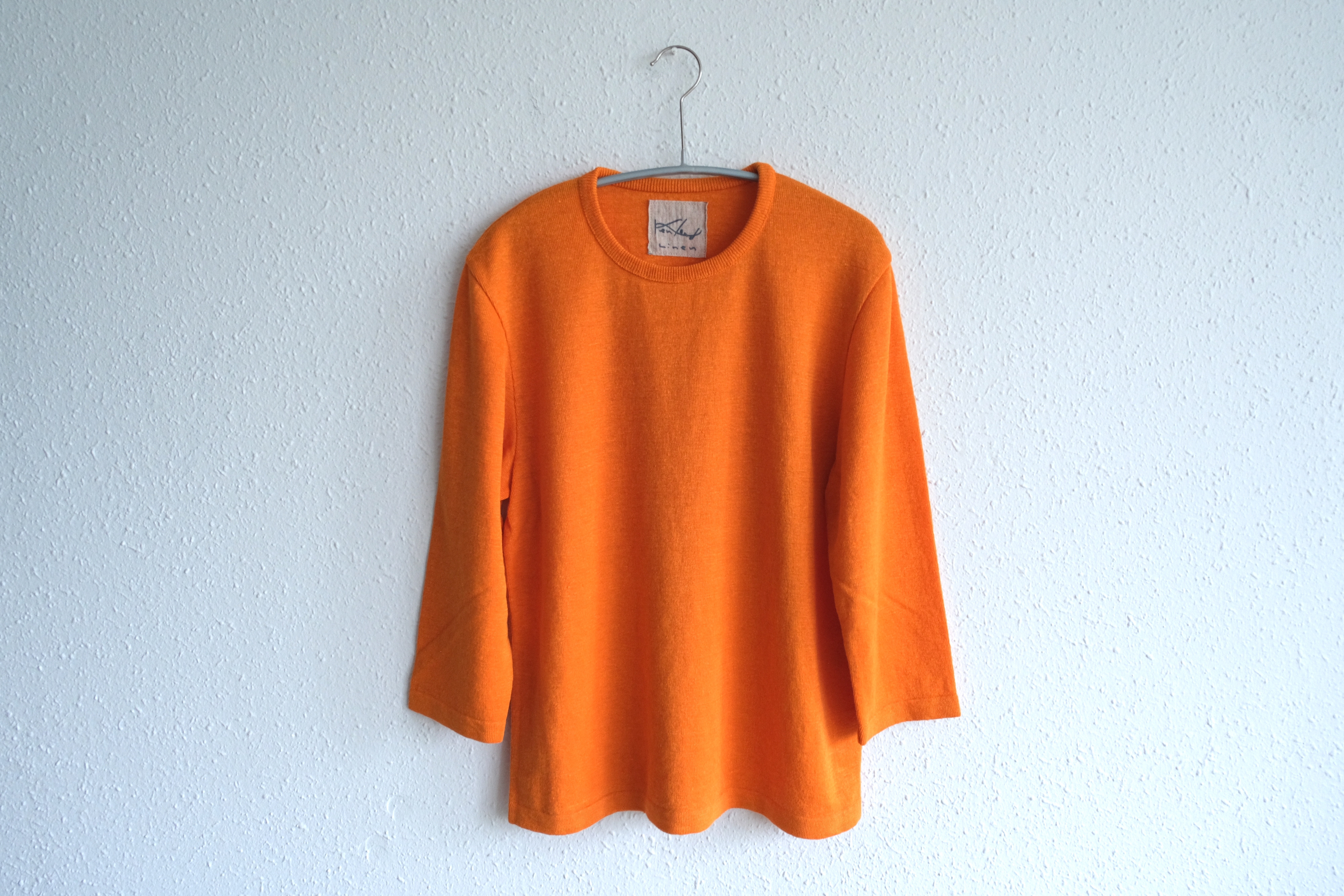 【再入荷】リネンニット　7分袖プルオーバー（マリーゴールド）｜レディース3サイズ