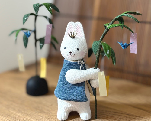 七夕さま　七夕飾り　創作ちりめんうさぎ人形　ちりめんうさぎ人形　古布 1_217da59697737a8154d20f212435