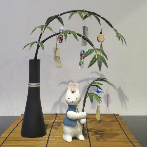 大人の七夕笹飾り【願い笹】季節飾り 正絹縮緬 コンパクト ちりめん