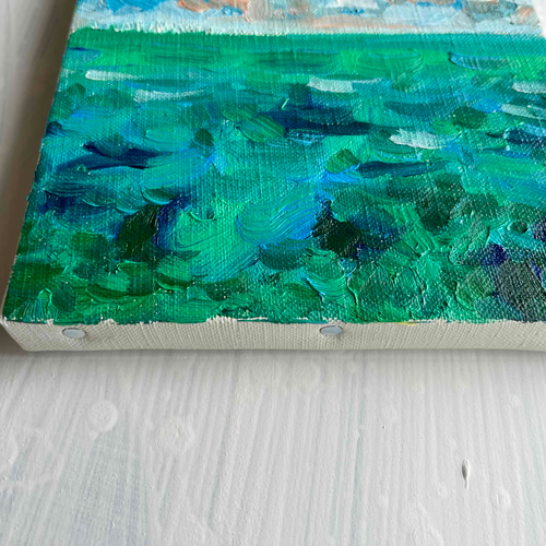 原画「エメナルドグリーンの海」サムホール・油彩 16×23㎝「エメナルドグリーンの海5」油彩・原画・サムホール