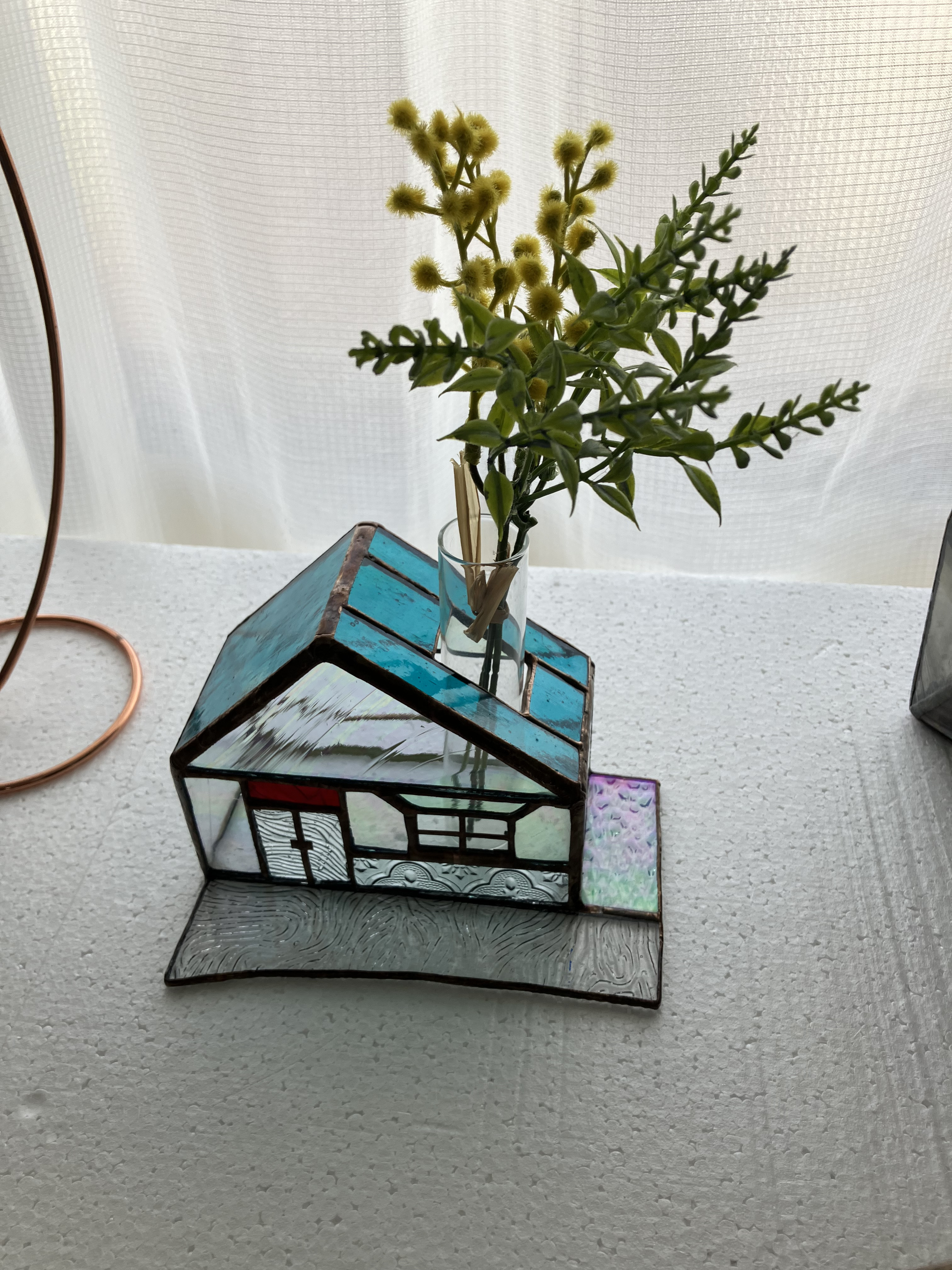 お家型一輪挿し　ステンドグラス