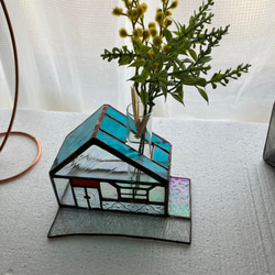お家型一輪挿し ステンドグラス 一輪挿し・花瓶・花器 ステンドグラス