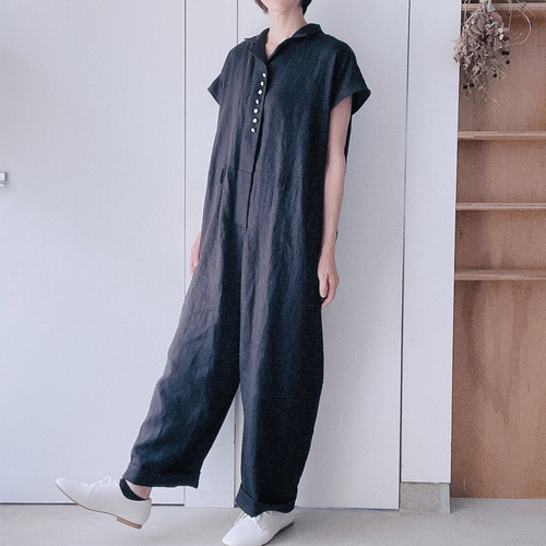 キャピタル　美品リネンコットンサロペット　オールインワン　オーバーオール　黒 KOEISTORE サロペット レディース 春 夏 春夏 黒 オールインワン
