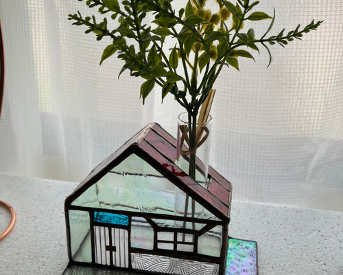 お家型一輪挿し ステンドグラス 一輪挿し・花瓶・花器 ステンドグラス