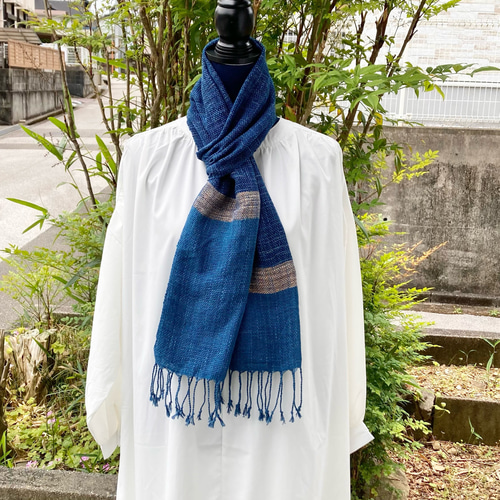 524 手織り ストール 藍染 藍染め 草木染め 柿渋染め 機織り 手織