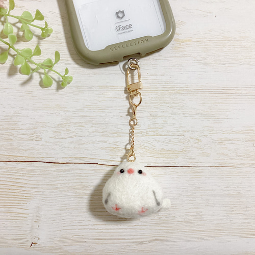 ♡手のひらサイズの白文鳥 羊毛フェルト♡スマホ画面クリーナーにも