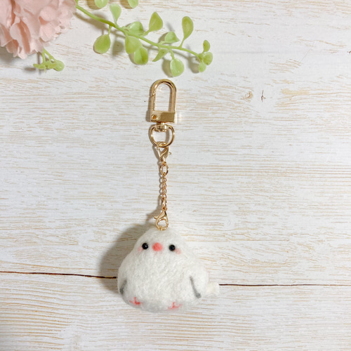 ♡手のひらサイズの白文鳥 羊毛フェルト♡スマホ画面クリーナーにも