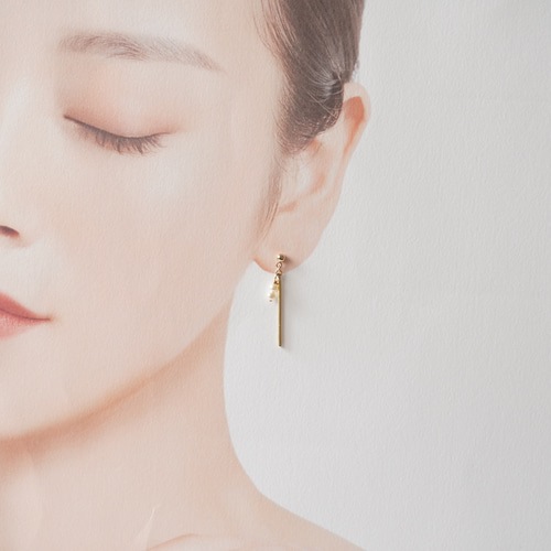 スティック 高品質 ピアス イヤリング シンプル 上品 14kgf 冬