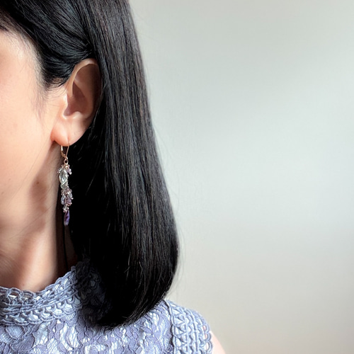 紫陽花カラー】カラフル天然石のシャンデリアピアス│14kgf