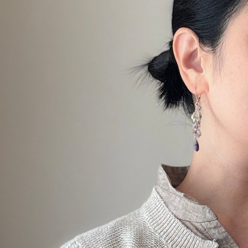 紫陽花カラー】カラフル天然石のシャンデリアピアス│14kgf