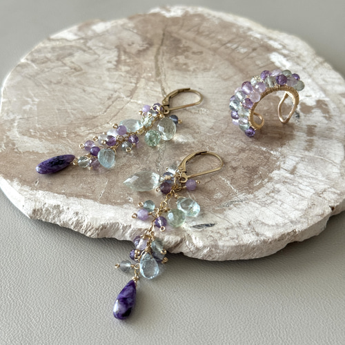 アジアンカラー♡シャンデリアピアス 紫陽花カラー】カラフル天然石のシャンデリアピアス│14kgf