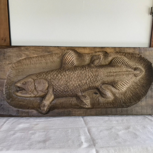 シーラカンス（オス） 木彫りレリーフ 彫刻 KUSANAGI工房 通販
