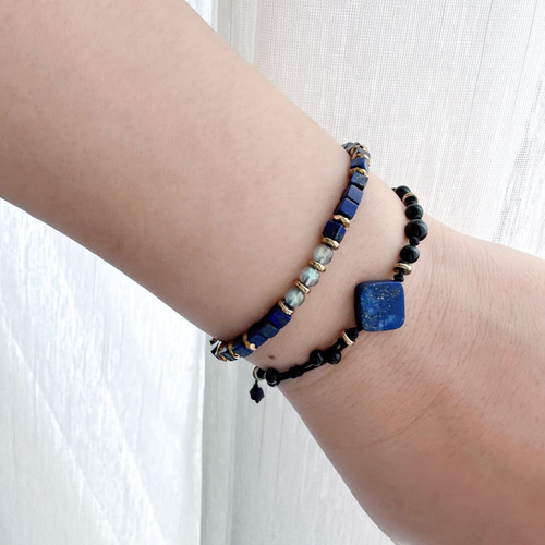 ラピスラズリ×ブラックオニキス ブレスレット｜黒胆石 片面調整