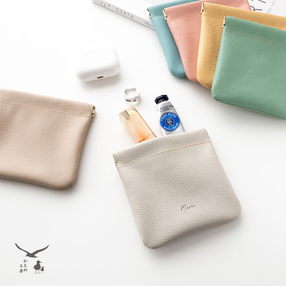 ばね口 マルチポーチ 【 シュリンクレザー 】 名入れ 本革