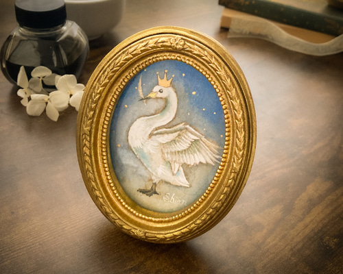 水月焼　飾り絵　白鳥 白鳥の王さま-B 絵画 紫苑工房 -Atelier Shion- 通販 17826706｜Creema