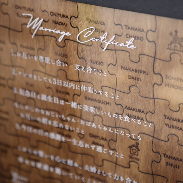 フォトフレーム付きパズルピースの結婚証明書/名入れ【W】 2枚目の画像