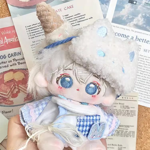 10cmぬいぐるみ 着せ替えぬいぐるみ 白髪 青目 アイスクリーム飾り付き
