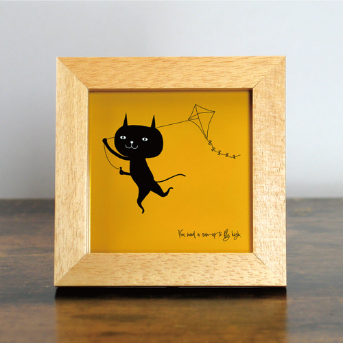 額付き】 北欧 ネコ 猫 絵 絵画 アート ポスター 黒猫 イラスト グッズ